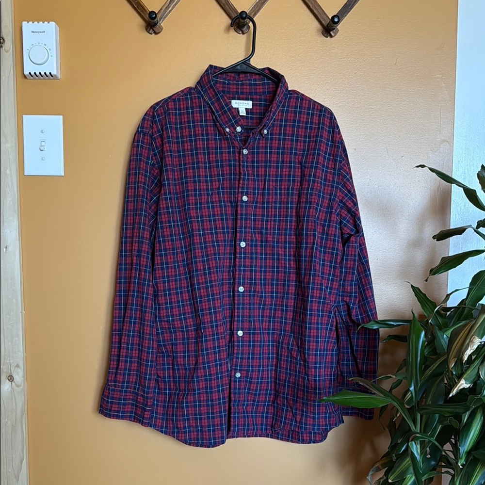 Sonoma Men’s Plaid Casual Button Up, Size XL
